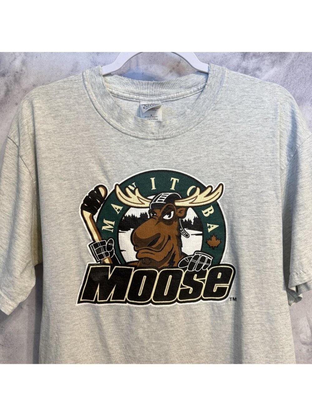 Vintage Manitoba Moose T Shirt Gray Y2K Short Sleeve AFL Hockey Size Large L